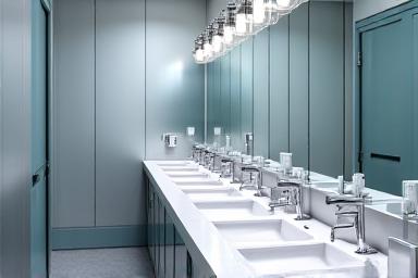 Professional cleaning of a commercial restroom in Florida